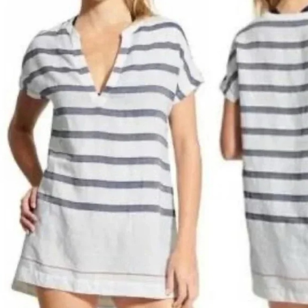 Athleta Women's Blue & White Stripe Linen Swim Cover Up, Size XS - Picture 9 of 10